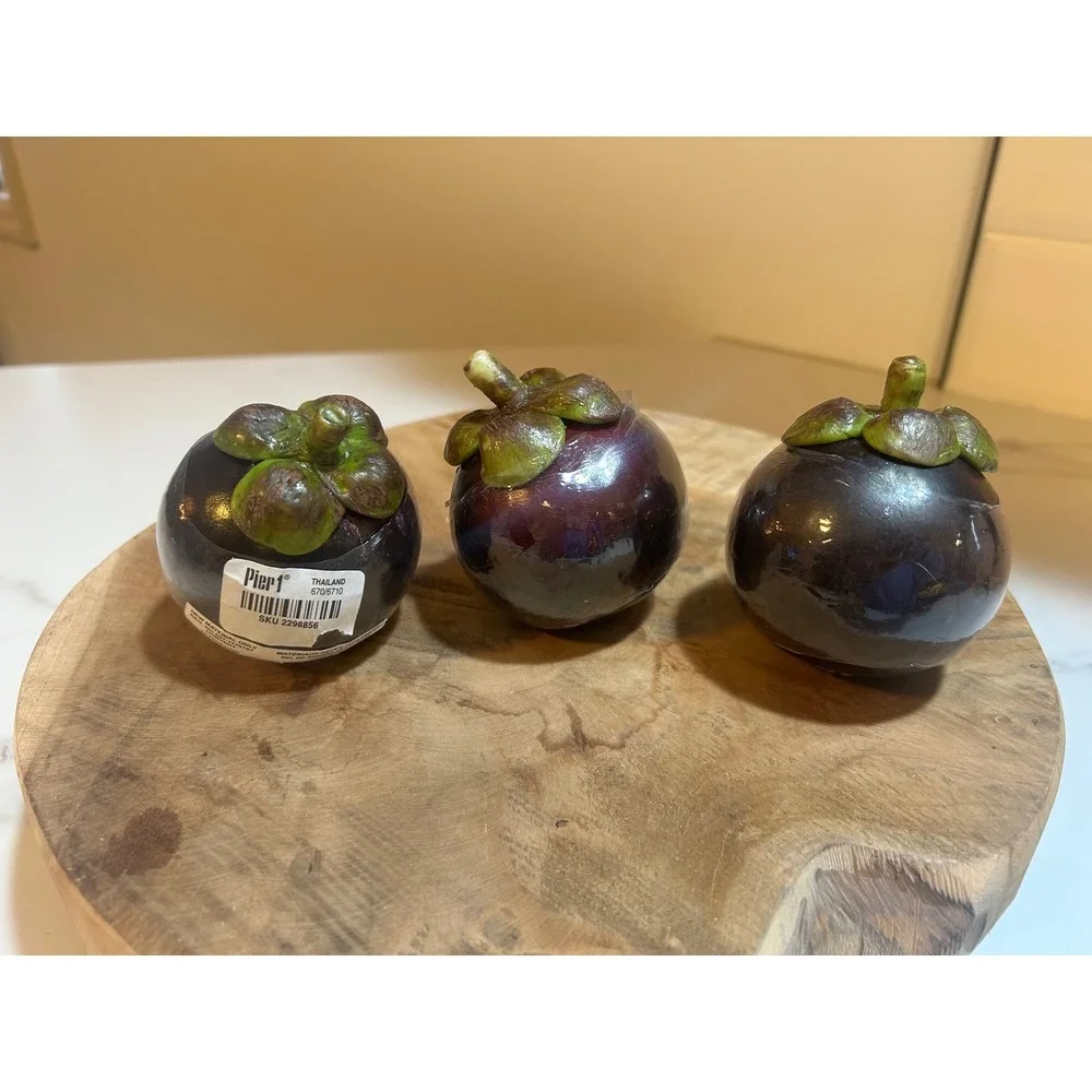 Pier 1 Artificial Mangosteen Fruit Set‎ 3 Purple Decorative Bowl Fillers 2298856